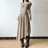 2025 style popular autumn new women's clothing fashion commuter belt decorative ruffle edge hooded dress