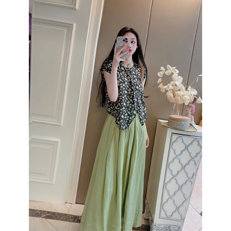 Cotton and linen new Chinese-style diagonal placket-button sleeveless shirt, national style printing retro literary temperament top women