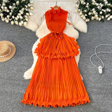 light luxury high-end sleeveless dress women's summer lotus leaf edge waist temperament niche chic beautiful long dress