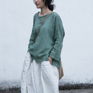 Shan Qian Nianyi, spring and summer old literary Zen cotton and linen air conditioner T-shirt age-reducing small slim top