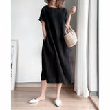 Simple literary and artistic fan loose and thin cotton and linen dress women's summer  new large size fat mm medium and long skirt