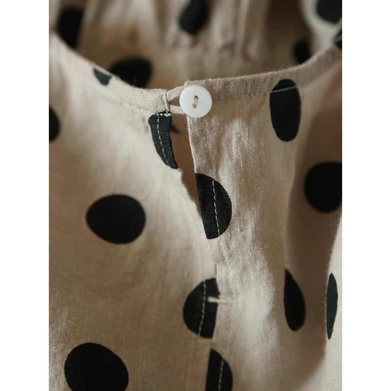 autumn new elegant  medium and long loose five-quarter sleeve polka dot dress literary tower skirt A-shaped skirt