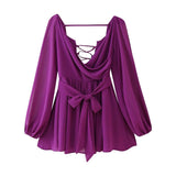Wholesale 2025 Summer New European and American Multi-Color Sexy Mesh Long Sleeve Tied Backless Mini Dress Women