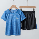 Summer Children's Short-Sleeved Suit T-shirt Boys and Girls Sportswear Thin Quick Drying Clothes Medium and Large Children's Shorts Two-Piece Set