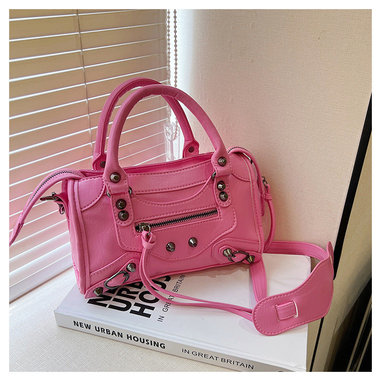 GOOSUDU 2025 Pop Star Same Rivet Locomotive Bag ins Fashion Spice Girl Bag Textured Retro Portable Shoulder Oblique Bag