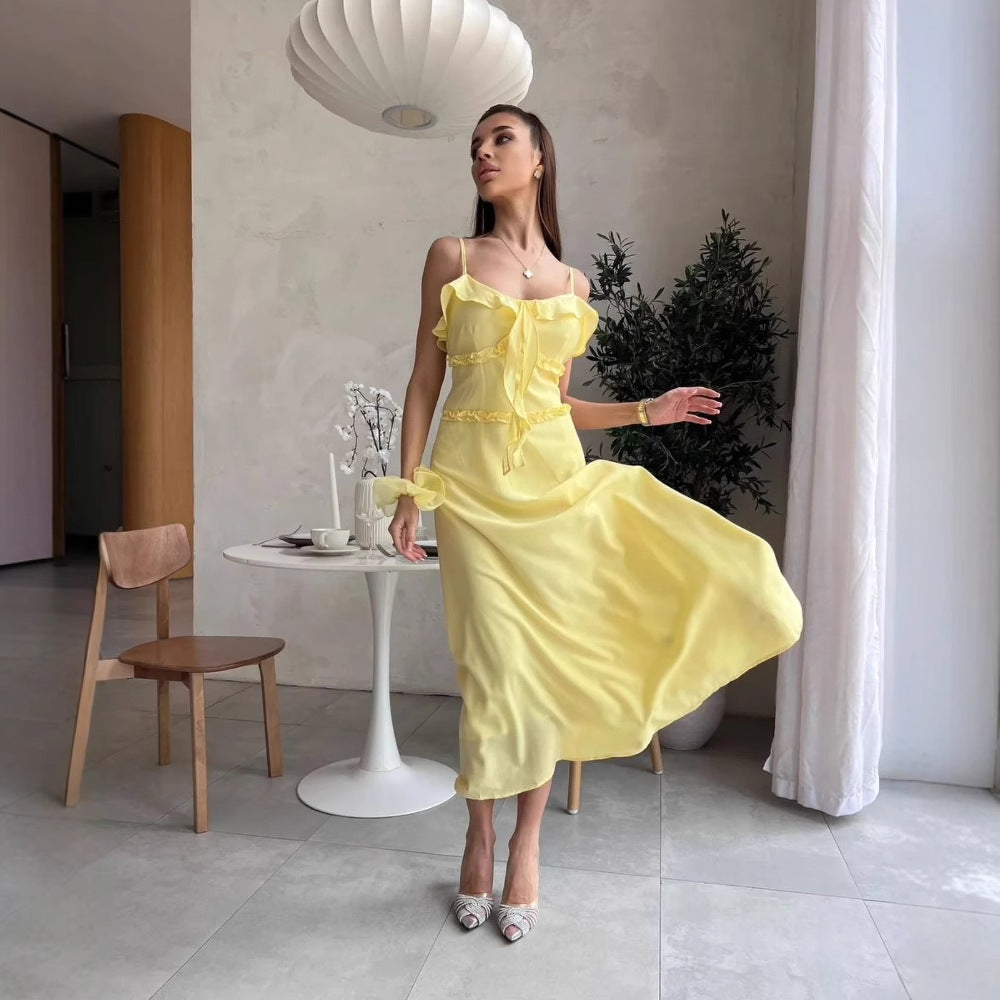 Spice Girls  Summer New Fairy Wind Fungus Edge Suspender  Pure Desire Dress ins Wind