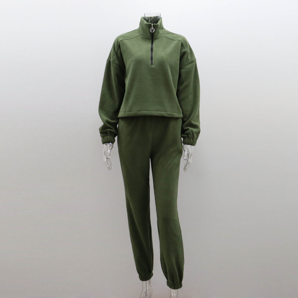 GOOSUDU New fleece sweater set for women, 2025 style autumn and winter new POLO collar top casual pants two-piece set for women