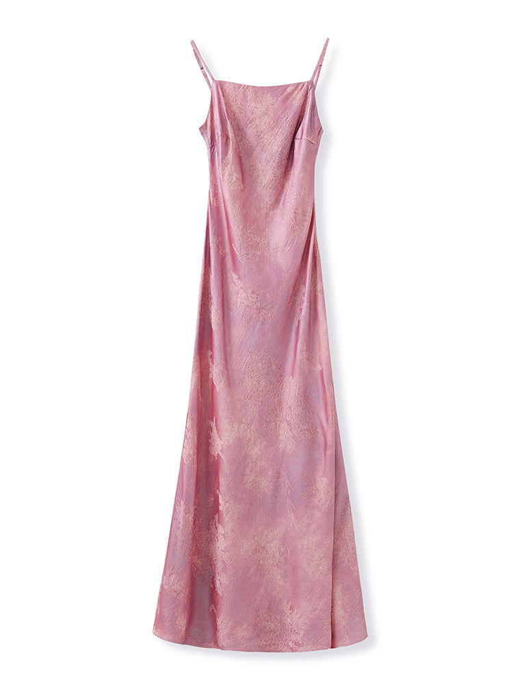 summer new Chinese style silk suspender dress female retro celebrity slim-fit hip-wrapped long dress M6055