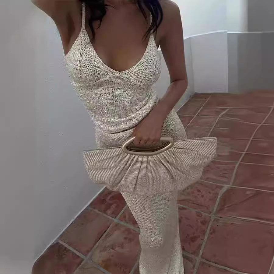 GOOSUDU 2025 suit skirt sequined suspender suit long skirt