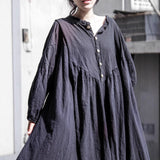 Shan Qian Nianyi, retro creative design atmospheric lantern sleeves super loose cotton and linen dress