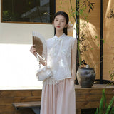 Summer women's clothing 2025 new elegant national style shirt new Chinese lace embroidered sleeveless high-end top N3113