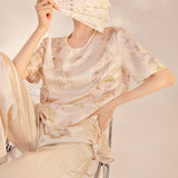 Light Chinese style national style new summer three-dimensional relief design sense buckle solid color mulberry silk short-sleeved t-shirt women's M6015