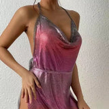 goosudu Kisa Metallic Mesh Mini Dress