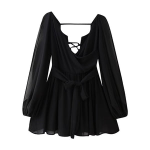 Wholesale 2025 Summer New European and American Multi-Color Sexy Mesh Long Sleeve Tied Backless Mini Dress Women