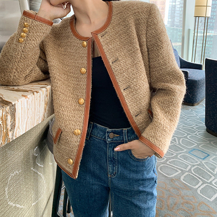 2025 Wool tweed retro Xiaoxiangfeng jacket women's clothing  spring and autumn new round neck fashion short top