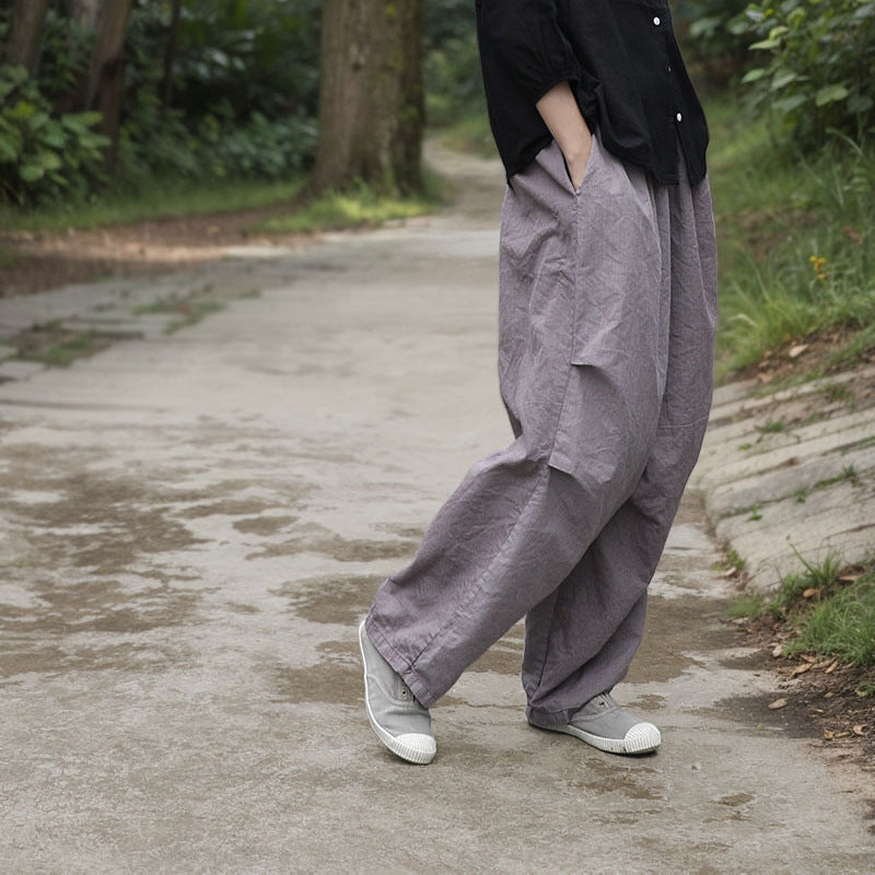 Shan Qian Nianyi, new products in spring and autumn are sand washed and old, literary and retro, loose and thin, casual side-pleated wide-leg pants.