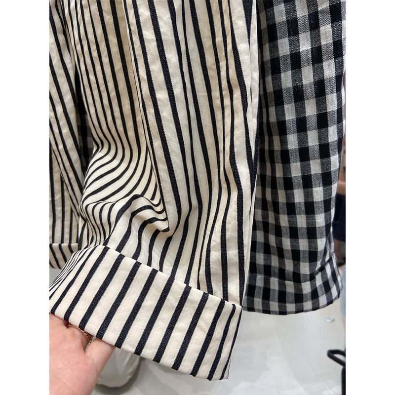 Popularan striped curled Harlan pants women's summer  new straight loose wide-leg pants small nine-point dad pants