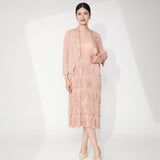 2025 Women's summer suit two-piece skirt bronzing blazer sleeveless fringed dress temperament commuter pleated suit
