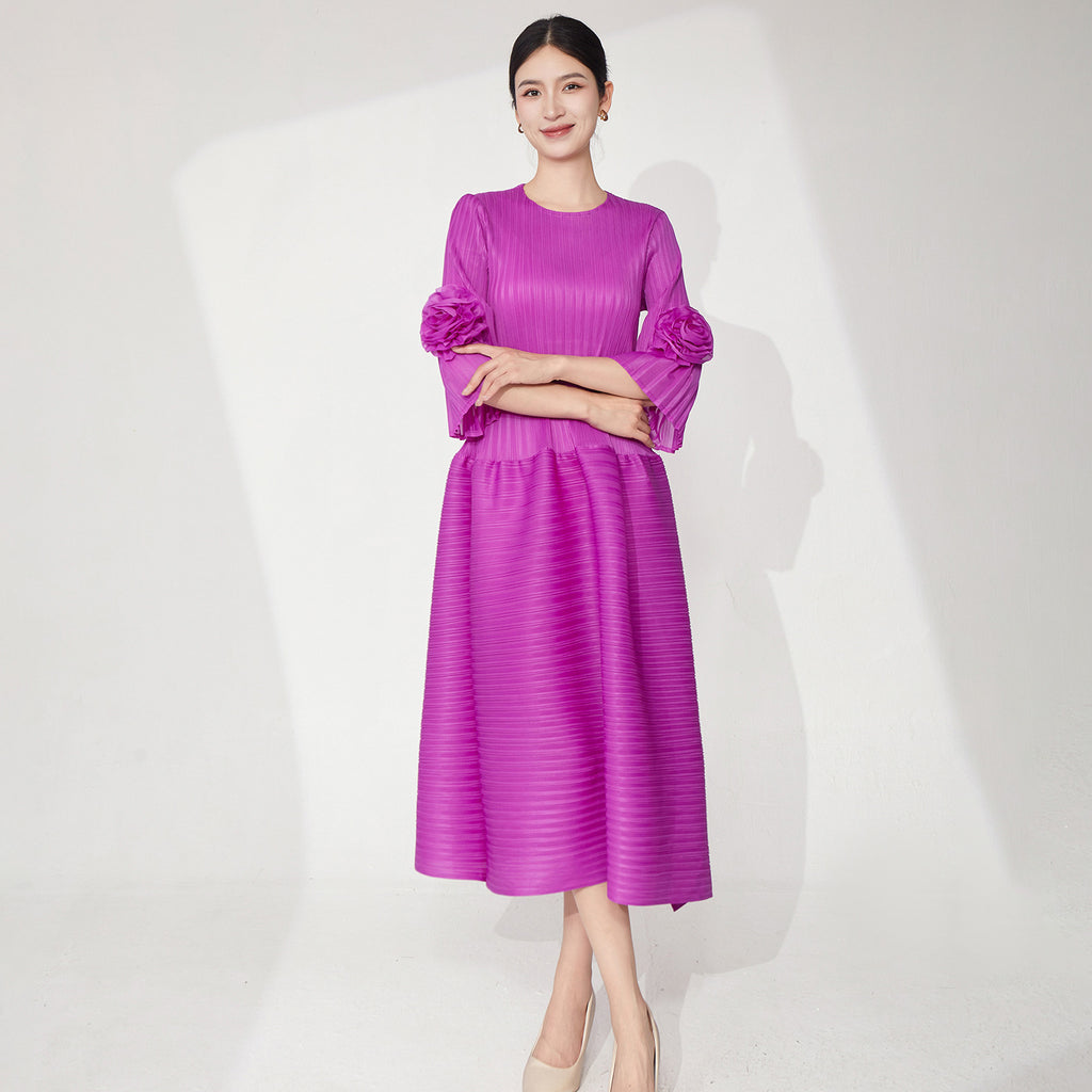 2025 dress women's summer high sense dignified intellectual cover belly thin large size horn sleeve temperament medium and long skirt