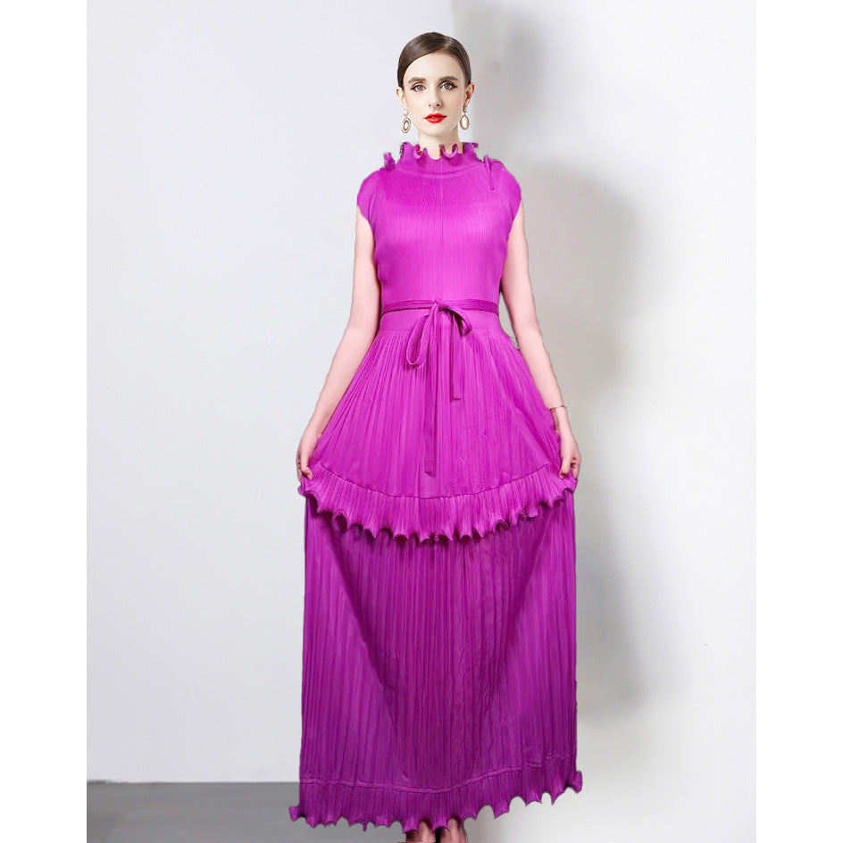 light luxury high-end sleeveless dress women's summer lotus leaf edge waist temperament niche chic beautiful long dress