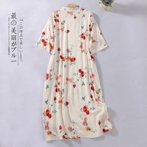 summer new temperament national style literary pomegranate printing Chinese style improved cheongsam loose retro dress women