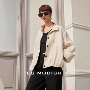 2025 ES MODISH spring new product Korean version of tooling style single-breasted stand-up collar casual versatile Tencel jacket for girls