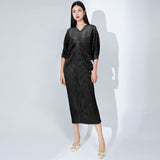 2025 Women's Wholesale Source Metal Sequins Pleated Dress V-Neck Bat Sleeve Loose Irregular Dress