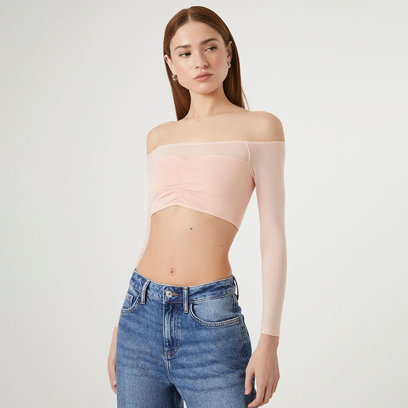 GOOSUDU 2025 AC008 summer New   independent station popular women's clothing one-word collar perspective chest wrap short top