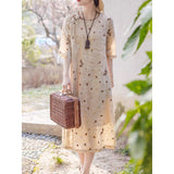 Exquisite full-embroidered Tencel embroidered round neck gentle wind dress retro loose and thin temperament improved cheongsam woman