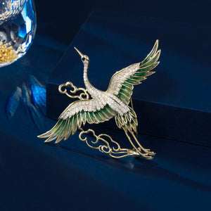 2025 Vintage Chinese style banquet dress cheongsam accessories fixed clothes pin silk scarf buckle dripping oil high-end crane brooch