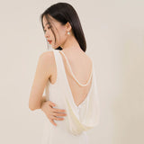 2025 White sleeveless backless beaded floor-mopping dress with graceful temperament Muse elegant white sleeveless dress bride