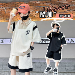 Boys Summer Suit New Children's Short-Sleeved Polo Shirt Two-Piece Set Medium and Big Children Summer Trendy Western Style Sports Sets