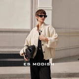 2025 ES MODISH spring new product Korean version of tooling style single-breasted stand-up collar casual versatile Tencel jacket for girls