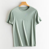 GOOSUDU Summer  Men's Silk Cool Feeling Loose and Simple Mulberry Silk Mercerized Cotton Short Sleeve T-shirt Basic Style round Neck Summer