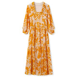 High-end new Chinese fashion lantern sleeves square neck fairy skirt spring and summer heavy industry burning mulberry silk dress N3052