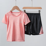 Summer Children's Short-Sleeved Suit T-shirt Boys and Girls Sportswear Thin Quick Drying Clothes Medium and Large Children's Shorts Two-Piece Set