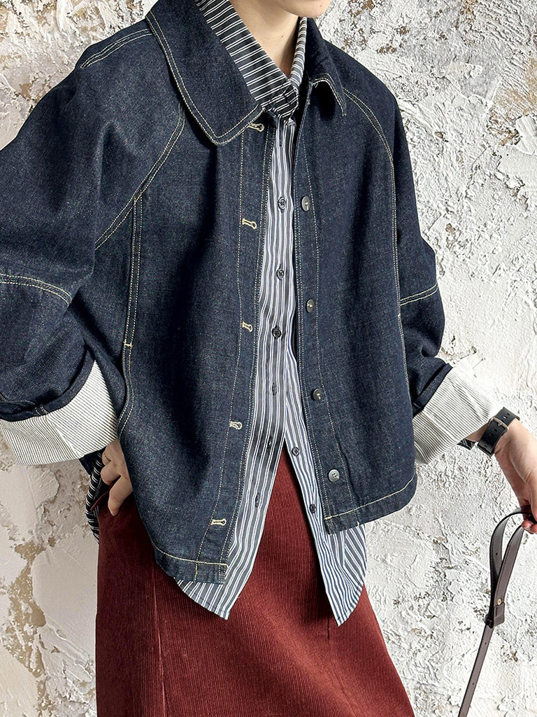 2025 Tangzhi popular autumn new top, Hong Kong style and Popular style, super good-looking, chic retro long-sleeved denim jacket 9638