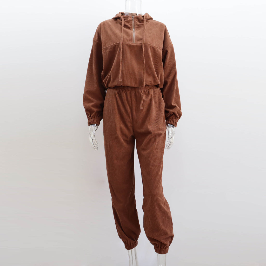 GOOSUDU New new corduroy suit women's sports and leisure Europe, America, autumn and winter zipper hooded sweater sweatpants two-piece set women