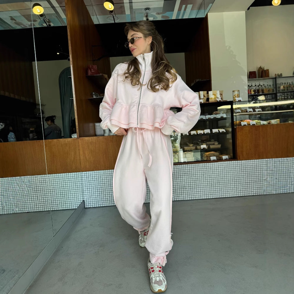 summer new  New fungus edge sweater set fashion casual slim loose sweater set