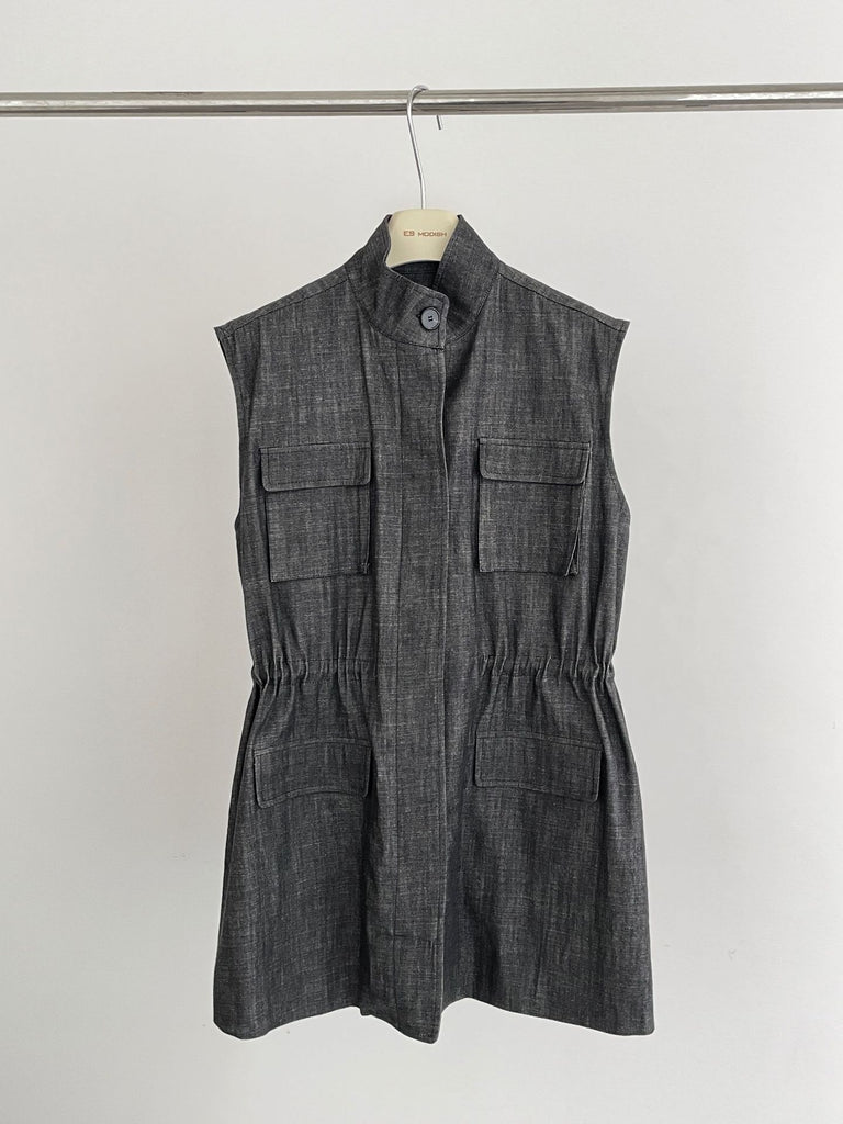 2025 ES MODISH spring new product Korean version niche tooling sleeveless waist vest jacket versatile loose top women