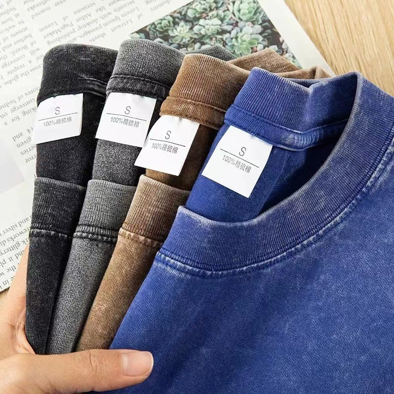 GOOSUDU Cross-Border Street Retro G Fashion Brand Loose Drop-Shoulder Men's and Women's Pure Cotton Washed Distressed Teen Short Sleeve T-shirt