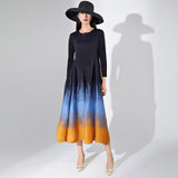 2025 Processing Customized Hot Trade Women's Clothing New Long Sleeve Printed Crew Neck Dress  Folded Long A-shaped Dress