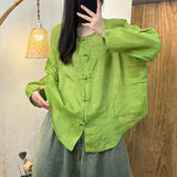 spring and summer new literary and retro niche Zen clear cotton and linen solid color simple wind button-up shirt