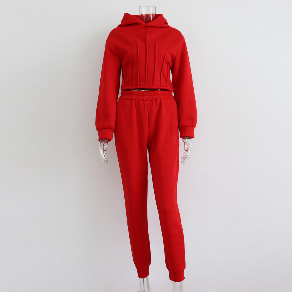 GOOSUDU New 2025 style new sweater set women's autumn and winter fashion waist hooded sweater casual leggings two-piece set