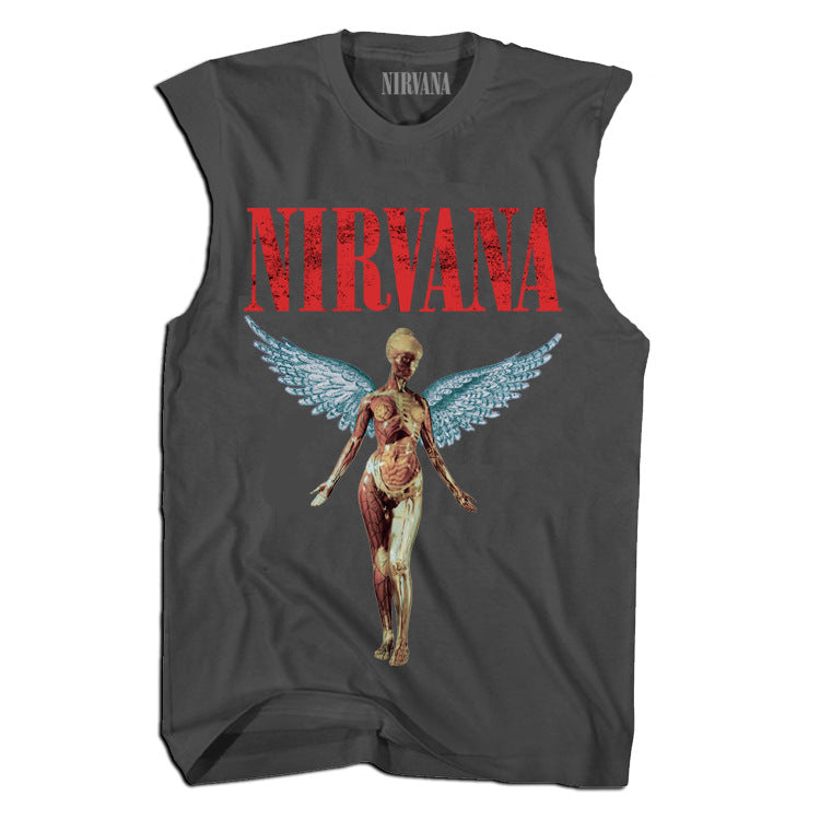 GOOSUDU Nirvana Band Rock Nirvana Cobain Cococoben Worn Looking Washed-out Vintage Batik Loose T-shirt