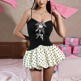 2025 style popular winter new women's clothing Xiaoxiangfeng temperament contrasting color suspender polka dot bud dress dress