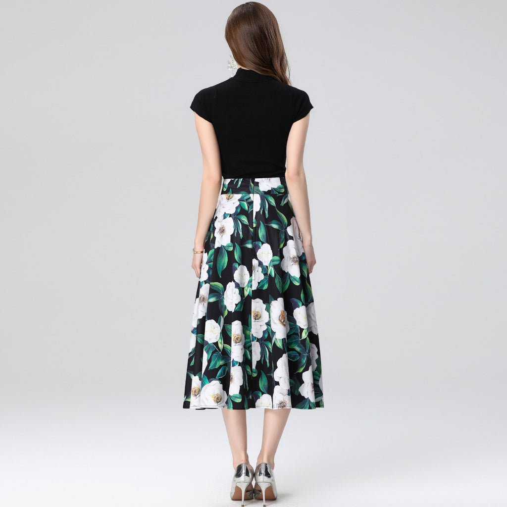 Floral skirt set Women's  early spring new wear a complete set of knitted cardigan tops two-piece set