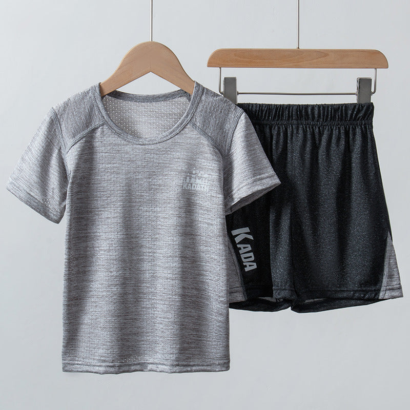 Summer Children's Short-Sleeved Suit T-shirt Boys and Girls Sportswear Thin Quick Drying Clothes Medium and Large Children's Shorts Two-Piece Set