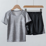 Summer Children's Short-Sleeved Suit T-shirt Boys and Girls Sportswear Thin Quick Drying Clothes Medium and Large Children's Shorts Two-Piece Set