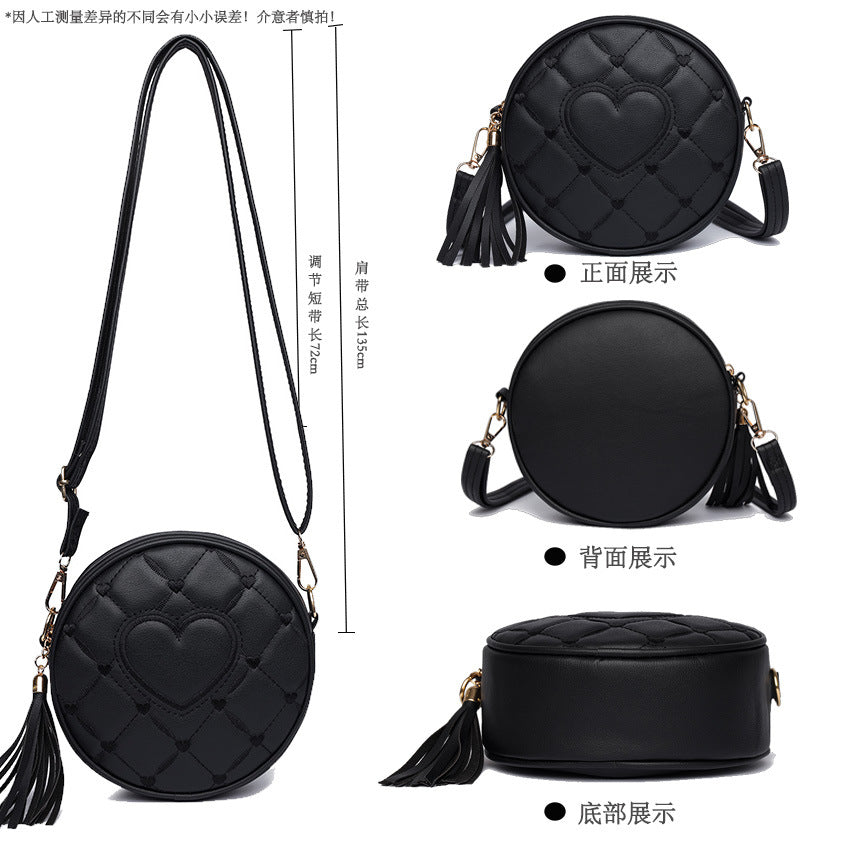 GOOSUDU 2025Crossbody bag love small round bag popular autumn new New fringed women's bag fashion portable shoulder PU small bag